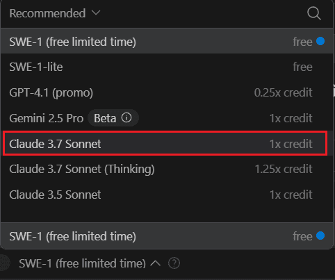 Windsurf 模型选择